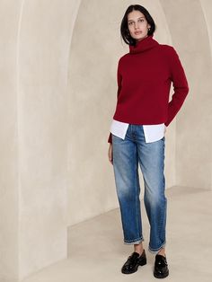 Chiara Cashmere Turtleneck Sweater | Banana Republic Elegant Turtleneck Outfit, Turtleneck Sweater Outfit, Sweater And Jeans Outfit, Sweater And Jeans, Turtleneck Outfit, Magical Power, Cashmere Turtleneck, Sweaters And Jeans, Inspiration Mode