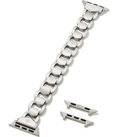 From Kendra Scott, the Kendra Scott Women's Davis Stainless Steel Bracelet Watch Band features:Plated stainless steelRemovable link/clasp closure Compatible with Apple Watch® Series 1-9 and any Samsung Galaxy Watch® with 20mm strapsCompatible with both case sizes: 38/40/41mm, 42/44/45mmStrap length approx. 5.47" - 6.88"  Imported. White Gold Stainless Steel Watch Bands In Timeless Style, Timeless White Gold Stainless Steel Watch Bands, Kendra Scott Watch Band, Timeless Silver Watch Band With Bracelet Strap, Modern Silver Jubilee Bracelet Watch Band, Luxury Silver Watch Bands With Stainless Steel Clasp, Silver Timeless Bracelet Strap Watch Bands, Everyday Watch Band With Stainless Steel Clasp, Modern Silver Band Watch