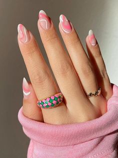 Oval Nails Swirl Nails, Opal Nails, Cute Summer Nails, Nails For Kids, Nail Swag, Short Acrylic Nails Designs