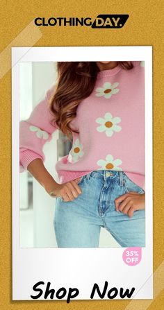 Floral Pattern Drop Shoulder Pink Sweater Chilly Weather, Color Pick, Winter Sweaters, Sleeves Pattern, Pink Sweater, Drop Shoulder, Stay Warm, Sweater Top, Sweaters & Cardigans