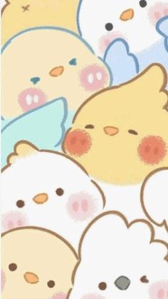 a bunch of small white and yellow teddy bears with one bear on it's back