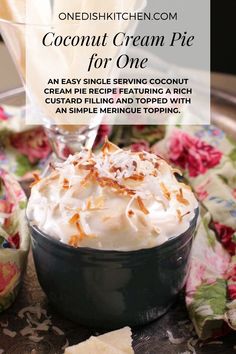 coconut cream pie for one with text overlay