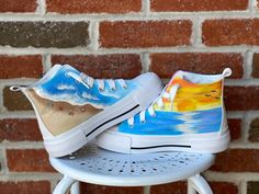 Hand painted ocean shoes. Made to order. Ocean Shoes, Beach Shoe, Painted Canvas Shoes, Shoe Designs, Sneakers Athletic, Painted Canvas, Painted Shoes, Beach Shoes, Beach Themes