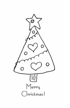 a drawing of a christmas tree with hearts on it and the words merry christmas written below