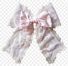 a pink bow with white lace on the top and bottom, against a transparent background