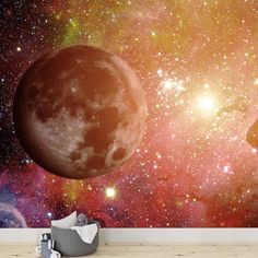 an image of a space scene with planets and stars in the background wallpaper mural