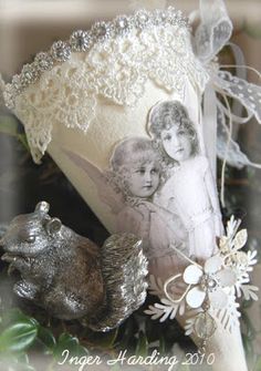 <3LB Lace Angels, Christmas Candy Bag, Victorian Christmas Ornaments, Flower Box, Card A