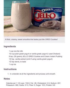 the ingredients for an oreo cookie drink are shown in this recipe, including milk and cookies