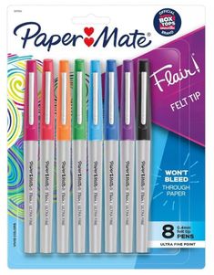 paper mate felt tip pens, assorted 8 / pkg - 6pk