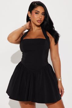 Noble Mini Dress - Black Black Grad Dress Short, Short Flare Dress, Grad Dresses Short, Grad Outfits, 17 Birthday, Halter Dress Short, Birthday Outfit For Women, Cute Black Dress, Sweet 16 Ideas