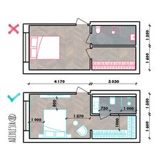 two floor plans for a small apartment with one bedroom and the other living room in it