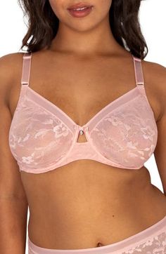 Semi-opaque floral lace adds a romantic touch to an unpadded bra that lifts, supports and contours to your natural shape. This full-coverage style features front-adjusting straps to easily customize the fit. 68% nylon, 32% spandex Hand wash, line dry Imported Black Owned/Founded Feminine Lace Underwire Nursing Bra, Lace Nursing Bra With Medium Bust Support, Lace Nursing Bra Full Coverage Fitted, Fitted Lace Nursing Bra With Full Coverage, Lace Nursing Bra Full Coverage, Feminine Full Coverage Bra With Lace Closure, Feminine Full Coverage Lace Bra, Pink Lace Bra With Adjustable Straps, Lace Feminine Nursing Bra