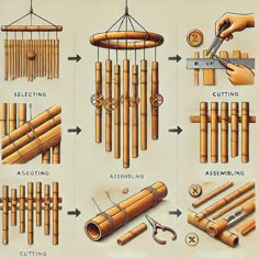 the instructions on how to make a bamboo wind chime are shown in this diagram