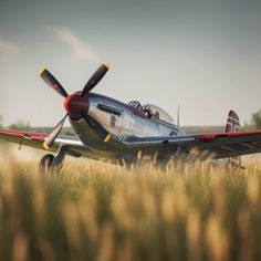 an old airplane is parked in the middle of tall grass