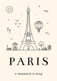 the eiffel tower in paris, france is featured on this black and white poster