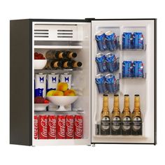 an open refrigerator filled with drinks and beverages