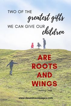 two children and an adult are on top of a hill with the words, we can give