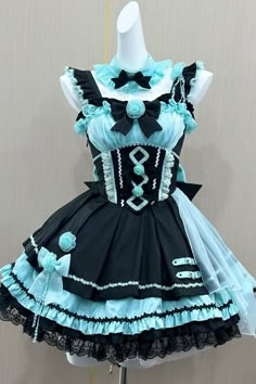 Fabric: Polyester Sleeve Length: Sleeveless Feature: Multi-layer, Ruffle, Bowknot, Stitching Style: Gothic Include: Dress*1 (Any of the accessory is not included.) Size (IN) Bust Waist Length S 32.28-38.58 25.20-31.50 30.71 M 33.86-40.16 26.77-33.07 31.50 L 35.43-41.73 28.35-34.65 32.28 XL 37.01-43.31 29.92-36.22 32.68 2XL 38.58-44.88 31.50-37.80 33.07 3XL 40.16-46.46 33.07-39.37 33.46 Size (CM) Bust Waist Length S 82-98 64-80 78 M 86-102 68-84 80 L 90-106 72-88 82 XL 94-110 76-92 83 2XL 98-114 Lota Dress, Clown Core Fashion, Cute Maid Dress, Purple Character Design, Black And Red Outfit, Gothic Outfit Ideas, Pastel Goth Dress, Cute Blue Dress, Black Gothic Dress