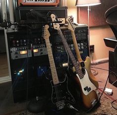 guitars and amps in a recording studio