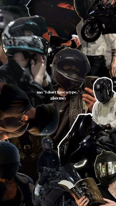 a collage of people wearing helmets and holding onto each other's hands with the words, me i don't have type above them