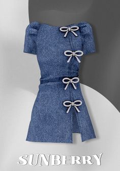 an image of a blue dress with bows on the front and back, that says sunberry