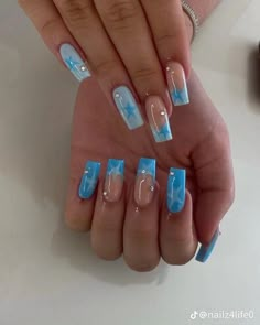 Blue Gel Nails, Blue Acrylic Nails, Blue Gel, Summery Nails, Girly Acrylic Nails