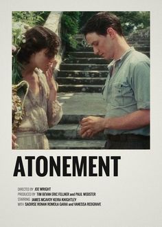 a movie poster for the film atonement with two people standing in front of stairs