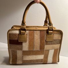 Beautiful Calf Hair Leather Patchwork Handbag. Brand New, Never Used Bag In Tan, Cream And Brown. Looks Like It Came Right Off The Set Of Yellowstone! Feel Free To Contact Me With Any Questions! Calf Hair Handbags, Patchwork Handbag, Fossil Satchel, Louis Vuitton Alma Pm, Kate Spade Satchel, Leather Duffel, Leather Patchwork, Pink Handbags, Vintage Purse