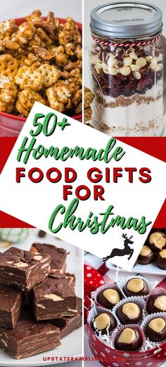 collage pin of food gift ideas Home Made Food Gifts Christmas, Best Homemade Food Christmas Gifts, Food For Coworkers, Christmas Snacks For Gifts Easy Diy, Christmas Gift Baskets Baked Goods, Edible Gifts For Christmas, Easy Baked Christmas Gifts, Dessert Christmas Gifts, Large Batch Christmas Gifts