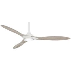 a white ceiling fan with two blades on it's sides and one light on the side