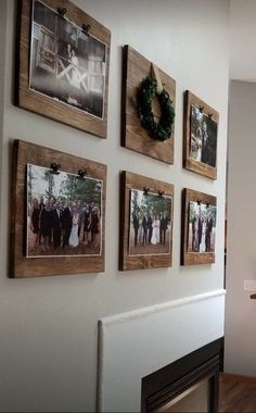 the family photos are hung on the wall