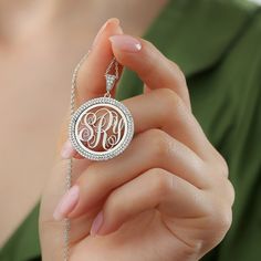 Personalized Pave Diamond Initial Monogram Necklace 3 Initial - Etsy Monogram Pendant Necklace, Initial Disc Necklace, Initial Necklaces, Monogram Pendant, Name Necklaces, Initial Monogram, Monogram Jewelry, Silver Chain Style, S Monogram