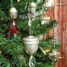 a christmas tree with ornaments hanging from it