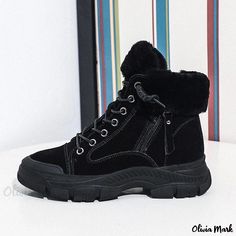 Olivia Mark - Winter Boots with Fleece Lining, Thickened Short Barrel Cotton Shoes for Snowy Climate with Enhanced Warmth Shape Party, Work Pumps, Boots With Fur, Stylish Loungewear, Black Kitten Heels, Party Heels, Trendy Prints, Fleece Shorts, Winter Snow Boots