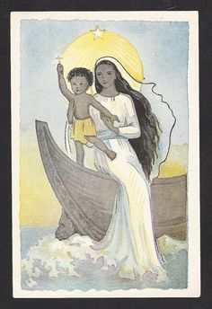 an image of a woman holding a child in her arms while standing on a boat