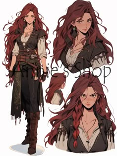 a woman with long red hair wearing pirate clothing