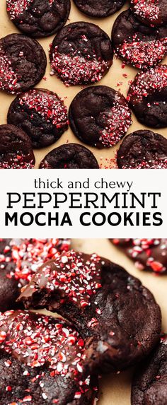 thick and chewy peppermint mocha cookies with sprinkles on top