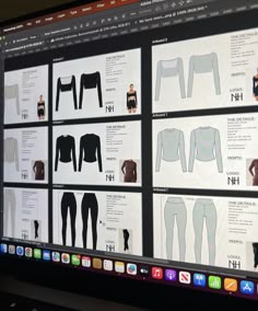 a computer screen showing different types of clothing on it's display surface, with multiple images of women's tops and pants