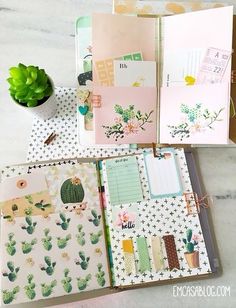 an open planner book with cactus and succulents on it