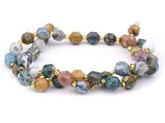 Dakota Stones 8mm Ocean Jasper Faceted Energy Prism - 15-16 Inch Bead Strand Strawberry Quartz, Chakra Stones, Ocean Jasper, Bead Strand, Smoky Quartz