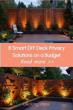 Geometric wooden privacy panels with ambient lighting on modern deck Solid Stain, Urban Homes, Deck Privacy