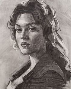 a black and white drawing of a woman