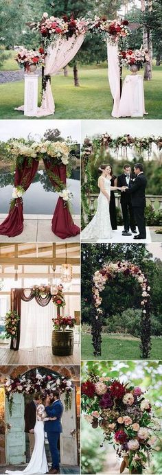 a collage of photos with flowers and greenery