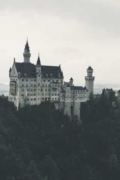 a castle on top of a hill surrounded by trees