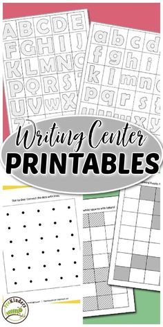 the printable worksheet for writing center is shown in black and white with text overlay