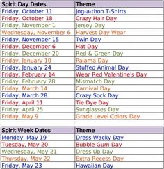 a timetable with dates for the upcoming events