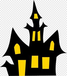 a black and yellow castle with two towers on top, transparent background png clipart