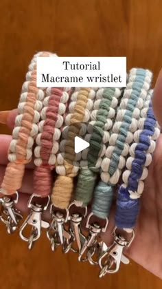 a person holding several different colored bracelets in their hand with the text,'how to make your own macrame wristlet '