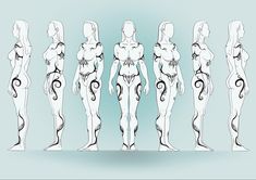 the silhouettes of different female bodies are shown in black and white on a light blue background