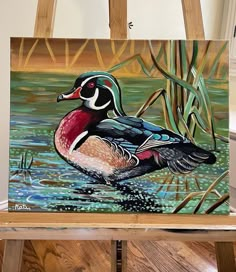 a painting of a duck in the water